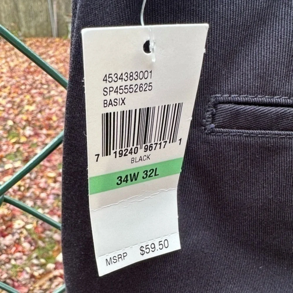 IZOD Men's American Chino Slim Fit Pants, 34Wx32L SLIM‎ (Black) (NWT)